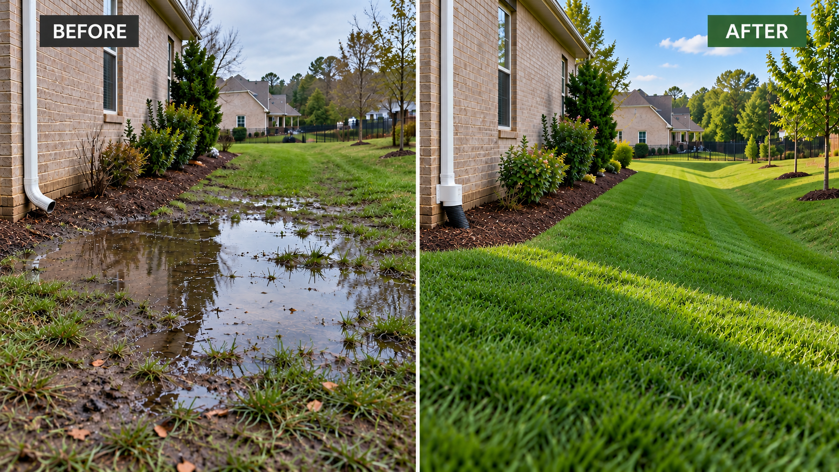 Yard grading and drainage correction at a Rock Hill SC home