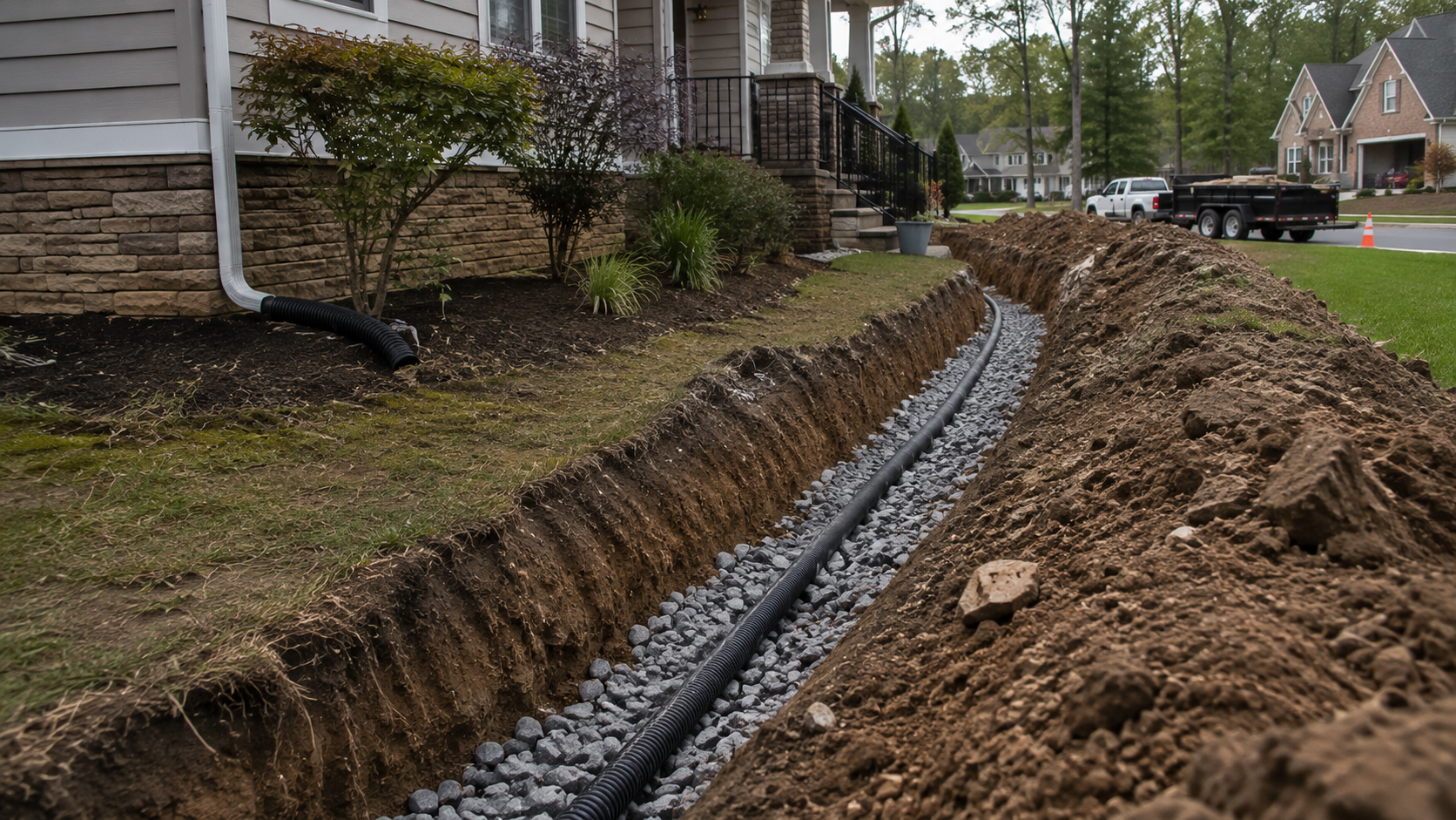 Yard drainage services at a Rock Hill SC home