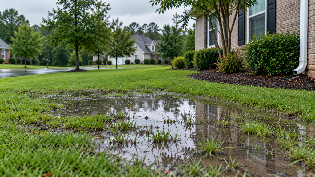 Standing water in a yard at a Rock Hill SC home